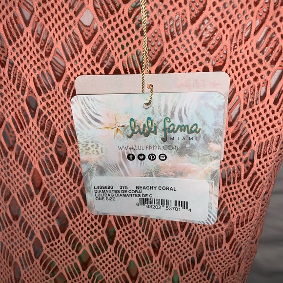 NWT Luli Fama Miami ‘beachy coral’ mesh beach bag - Picture 5 of 5